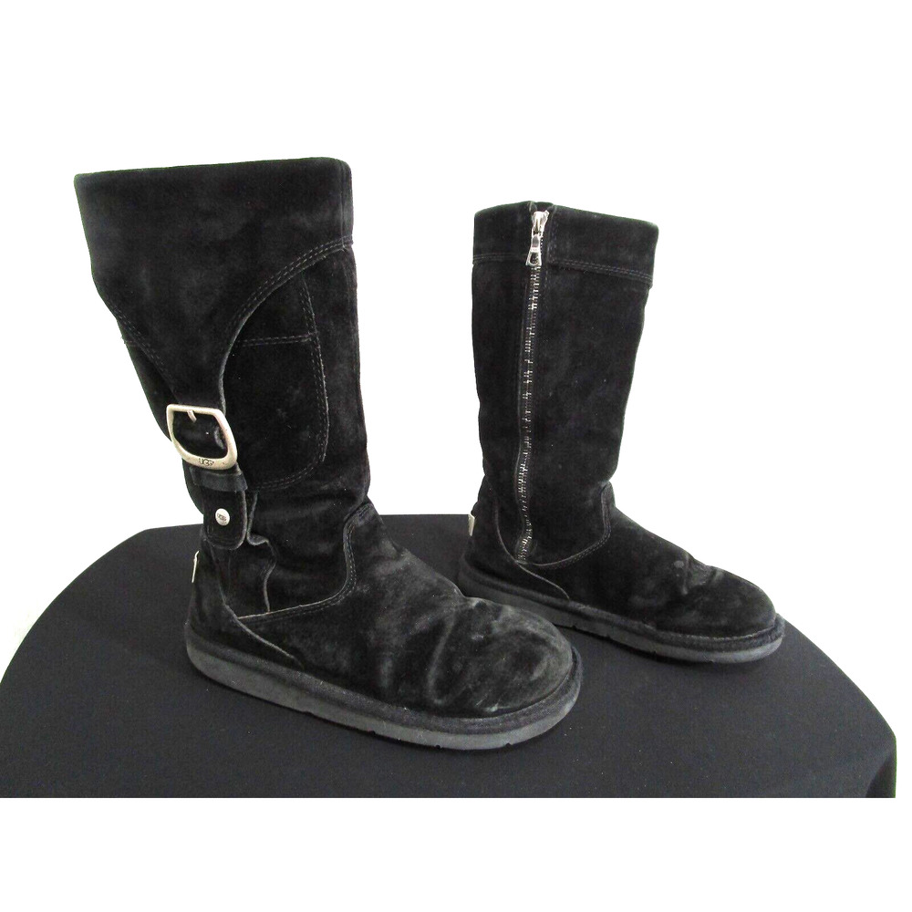 UGG Australia 5132 Cargo III Black Suede Sheepskin Lined Tall Boot Women Sz 6